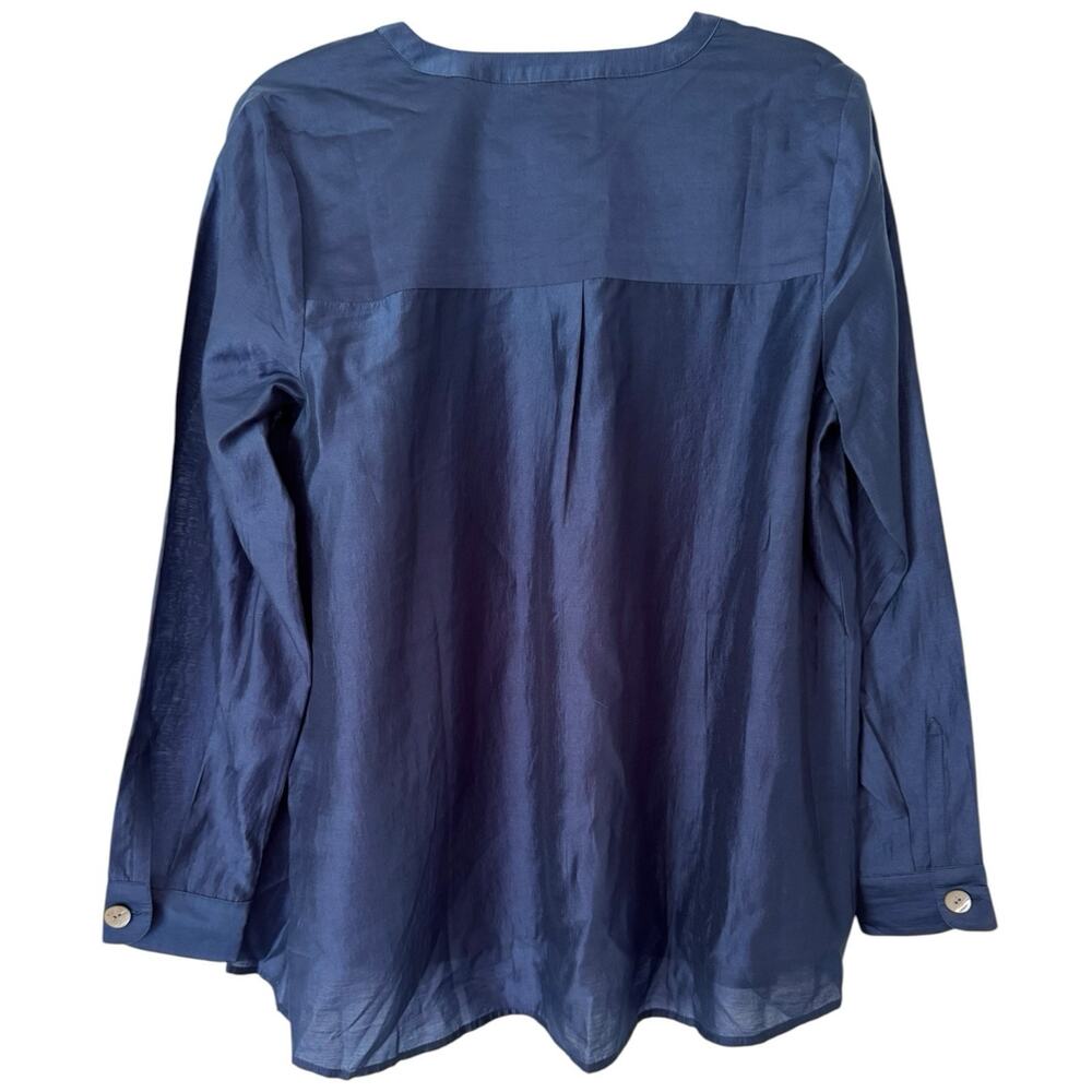 J. Jill Navy Blue Popover V Neck Tencel Long Sleeve Blouse Size Medium - Picture 2 of 6